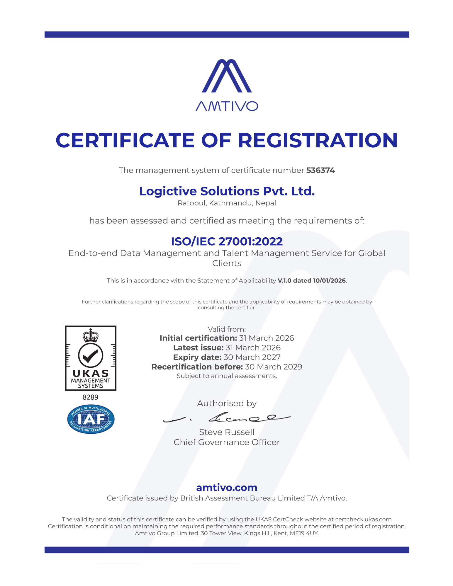 ISO/IEC 27001:2022 Certification — Logictive Solutions